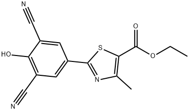 5-Thiazolecarboxylic acid, 2-(3,5-dicyano-4-hydroxyphenyl)-4-methyl-, ethyl ester Struktur