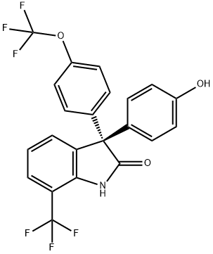 2H-Indol-2-one, 1,3-dihydro-3-(4-hydroxyphenyl)-3-[4-(trifluoromethoxy)phenyl]-7-(trifluoromethyl)-, (3S)- Struktur