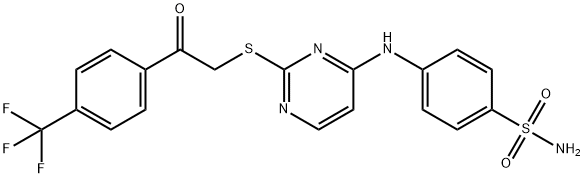 Benzenesulfonamide, 4-[[2-[[2-oxo-2-[4-(trifluoromethyl)phenyl]ethyl]thio]-4-pyrimidinyl]amino]- Struktur