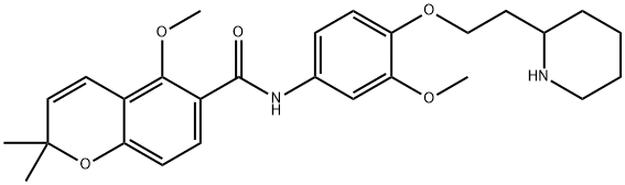 2H-1-Benzopyran-6-carboxamide, 5-methoxy-N-[3-methoxy-4-[2-(2-piperidinyl)ethoxy]phenyl]-2,2-dimethyl- Struktur