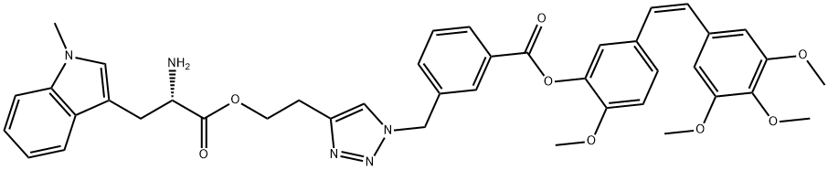 Tryptophan, 1-methyl-, 2-[1-[[3-[[2-methoxy-5-[(1Z)-2-(3,4,5-trimethoxyphenyl)ethenyl]phenoxy]carbonyl]phenyl]methyl]-1H-1,2,3-triazol-4-yl]ethyl ester Struktur