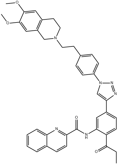 2-Quinolinecarboxamide, N-[5-[1-[4-[2-(3,4-dihydro-6,7-dimethoxy-2(1H)-isoquinolinyl)ethyl]phenyl]-1H-1,2,3-triazol-4-yl]-2-(1-oxopropyl)phenyl]-|化合物 UR-MB108