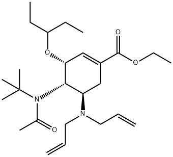 1-Cyclohexene-1-carboxylic acid, 4-[acetyl(1,1-dimethylethyl)amino]-5-(di-2-propen-1-ylamino)-3-(1-ethylpropoxy)-, ethyl ester, (3R,4S,5R)- Struktur