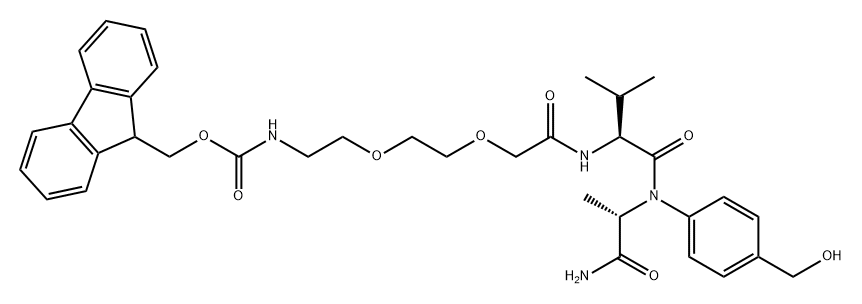 L-Alaninamide, N-[12-(9H-fluoren-9-yl)-1,10-dioxo-3,6,11-trioxa-9-azadodec-1-yl]-L-valyl-N-[4-(hydroxymethyl)phenyl]- Struktur