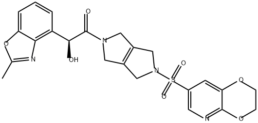 Ethanone, 1-[5-[(2,3-dihydro-1,4-dioxino[2,3-b]pyridin-7-yl)sulfonyl]-3,4,5,6-tetrahydropyrrolo[3,4-c]pyrrol-2(1H)-yl]-2-hydroxy-2-(2-methyl-4-benzoxazolyl)-, (2S)- Structure