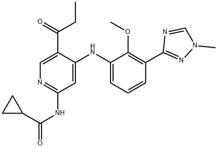 N-[4-[[2-Methoxy-3-(1-methyl-1H-1,2,4-triazol-3-yl)phenyl]amino]-5-(1-oxopropyl)-2-pyridinyl]cyclopropanecarboxamide Struktur