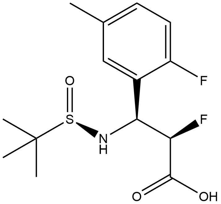 Benzenepropanoic acid, β-[[(R)-(1,1-dimethylethyl)sulfinyl]amino]-α,2-difluoro-5-methyl-, (αR,βS)- Struktur