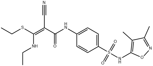 2-Propenamide, 2-cyano-N-[4-[[(3,4-dimethyl-5-isoxazolyl)amino]sulfonyl]phenyl]-3-(ethylamino)-3-(ethylthio)-, (2E)- Struktur