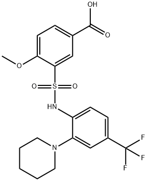 Benzoic acid, 4-methoxy-3-[[[2-(1-piperidinyl)-4-(trifluoromethyl)phenyl]amino]sulfonyl]- Struktur