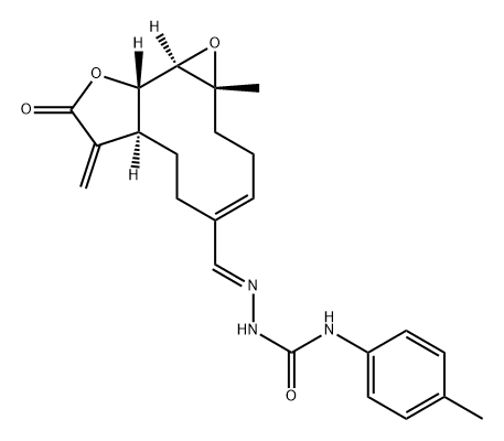 Hydrazinecarboxamide, 2-[[(1aR,4E,7aS,10aS,10bR)-1a,2,3,6,7,7a,8,9,10a,10b-decahydro-1a-methyl-8-methylene-9-oxooxireno[9,10]cyclodeca[1,2-b]furan-5-yl]methylene]-N-(4-methylphenyl)-, (2E)- Struktur