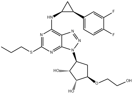 1,2-Cyclopentanediol, 3-[7-[[(1S,2S)-2-(3,4-difluorophenyl)cyclopropyl]amino]-5-(propylthio)-3H-1,2,3-triazolo[4,5-d]pyrimidin-3-yl]-5-(2-hydroxyethoxy)-, (1R,2R,3S,5R)- Struktur