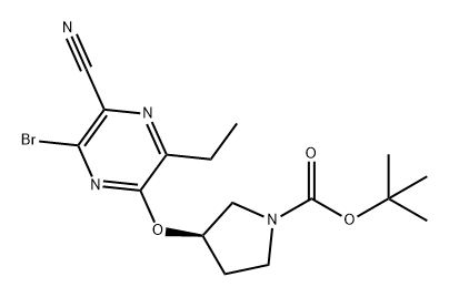 1-Pyrrolidinecarboxylic acid, 3-[(6-bromo-5-cyano-3-ethyl-2-pyrazinyl)oxy]-, 1,1-dimethylethyl ester, (3R)- Struktur