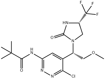 Propanamide, N-[6-chloro-5-[(1S)-2-methoxy-1-[(4S)-2-oxo-4-(trifluoromethyl)-1-imidazolidinyl]ethyl]-3-pyridazinyl]-2,2-dimethyl- Struktur