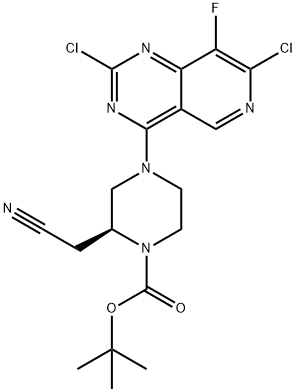 1-Piperazinecarboxylic acid, 2-(cyanomethyl)-4-(2,7-dichloro-8-fluoropyrido[4,3-d]pyrimidin-4-yl)-, 1,1-dimethylethyl ester, (2S)- Struktur