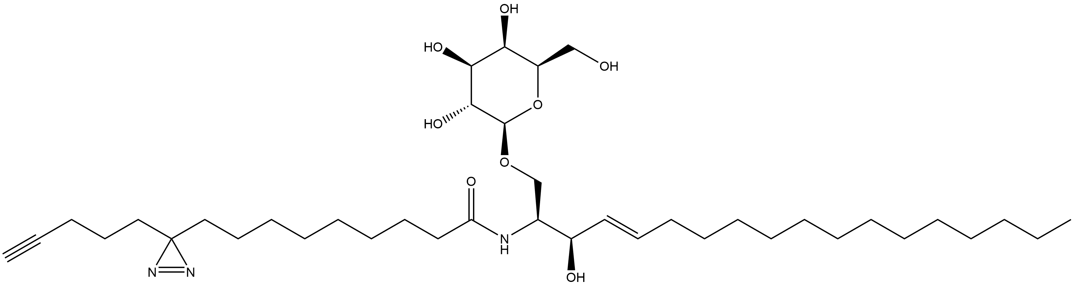 3H-Diazirine-3-nonanamide, N-[(1S,2R,3E)-1-[(β-D-galactopyranosyloxy)methyl]-2-hydroxy-3-heptadecen-1-yl]-3-(4-pentyn-1-yl)- Struktur