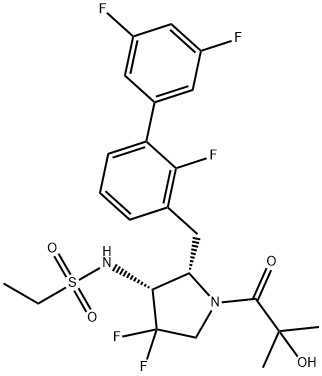 Ethanesulfonamide, N-[(2S,3R)-4,4-difluoro-1-(2-hydroxy-2-methyl-1-oxopropyl)-2-[(2,3',5'-trifluoro[1,1'-biphenyl]-3-yl)methyl]-3-pyrrolidinyl]- Struktur