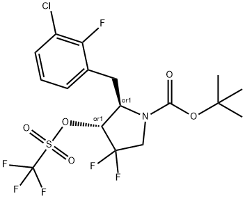 1-Pyrrolidinecarboxylic acid, 2-[(3-chloro-2-fluorophenyl)methyl]-4,4-difluoro-3-[[(trifluoromethyl)sulfonyl]oxy]-, 1,1-dimethylethyl ester, (2R,3R)-rel- Struktur