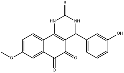 Benzo[h]quinazoline-5,6-dione, 1,2,3,4-tetrahydro-4-(3-hydroxyphenyl)-8-methoxy-2-thioxo- Struktur