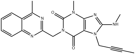 1H-Purine-2,6-dione, 7-(2-butyn-1-yl)-3,7-dihydro-3-methyl-8-(methylamino)-1-[(4-methyl-2-quinazolinyl)methyl]- Struktur