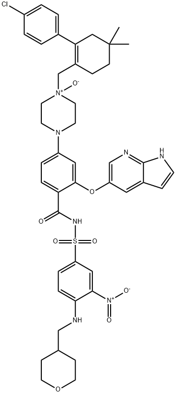 Benzamide, 4-[4-[[2-(4-chlorophenyl)-4,4-dimethyl-1-cyclohexen-1-yl]methyl]-4-oxido-1-piperazinyl]-N-[[3-nitro-4-[[(tetrahydro-2H-pyran-4-yl)methyl]amino]phenyl]sulfonyl]-2-(1H-pyrrolo[2,3-b]pyridin-5-yloxy)- Struktur