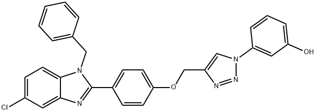 Phenol, 3-[4-[[4-[5-chloro-1-(phenylmethyl)-1H-benzimidazol-2-yl]phenoxy]methyl]-1H-1,2,3-triazol-1-yl]- Struktur