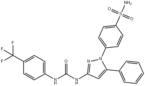 Benzenesulfonamide, 4-[5-phenyl-3-[[[[4-(trifluoromethyl)phenyl]amino]carbonyl]amino]-1H-pyrazol-1-yl]- Struktur