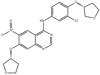 4-Quinazolinamine, N-[3-chloro-4-[[(3R)-tetrahydro-3-furanyl]oxy]phenyl]-6-nitro-7-[[(3R)-tetrahydro-3-furanyl]oxy]- Struktur