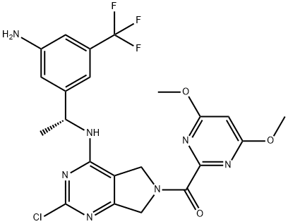 Methanone, [4-[[(1R)-1-[3-amino-5-(trifluoromethyl)phenyl]ethyl]amino]-2-chloro-5,7-dihydro-6H-pyrrolo[3,4-d]pyrimidin-6-yl](4,6-dimethoxy-2-pyrimidinyl)- Struktur