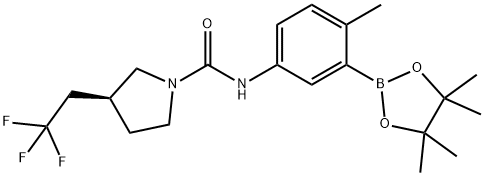 1-Pyrrolidinecarboxamide, N-[4-methyl-3-(4,4,5,5-tetramethyl-1,3,2-dioxaborolan-2-yl)phenyl]-3-(2,2,2-trifluoroethyl)-, (3S)- Struktur