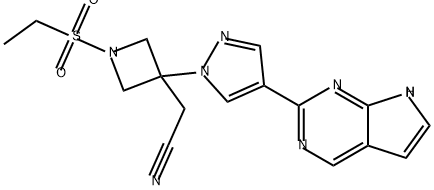 3-Azetidineacetonitrile, 1-(ethylsulfonyl)-3-[4-(7H-pyrrolo[2,3-d]pyrimidin-2-yl)-1H-pyrazol-1-yl]- Struktur