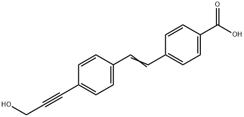 Benzoic acid, 4-[2-[4-(3-hydroxy-1-propyn-1-yl)phenyl]ethenyl]- Struktur