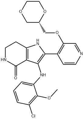 3-[(3-Chloro-2-methoxyphenyl)amino]-2-[3-[(2S)-1,4-dioxan-2-ylmethoxy]-4-pyridinyl]-1,5,6,7-tetrahydro-4H-pyrrolo[3,2-c]pyridin-4-one Struktur