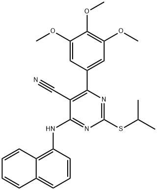 5-Pyrimidinecarbonitrile, 2-[(1-methylethyl)thio]-4-(1-naphthalenylamino)-6-(3,4,5-trimethoxyphenyl)- Struktur