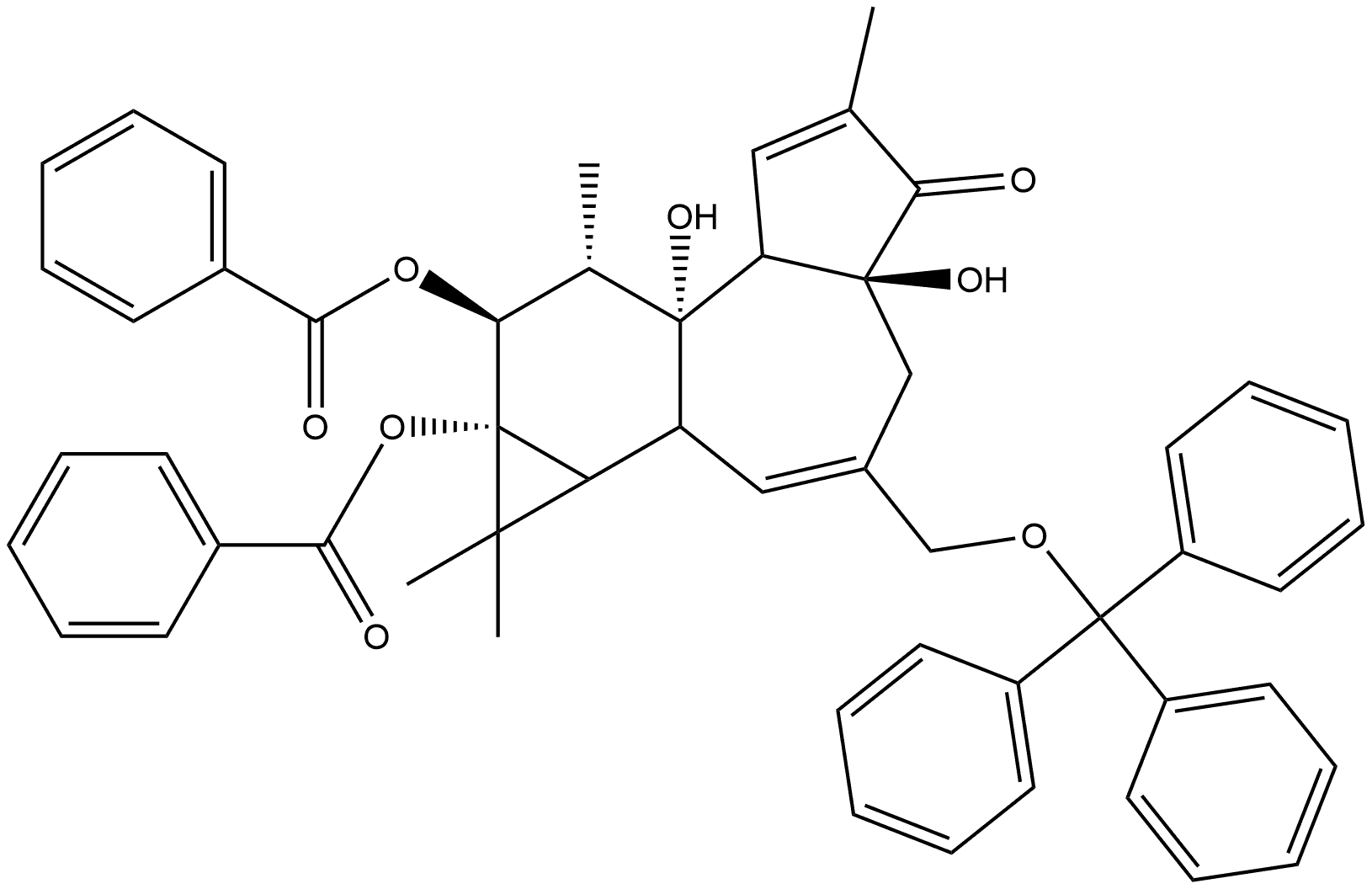 5H-Cyclopropa[3,4]benz[1,2-e]azulen-5-one, 1,1aα,1bβ,4,4a,7aα,7b,8,9,9a-decahydro-4aβ,7bα,9β,9aα-tetrahydroxy-1,1,6,8α-tetramethyl-3-[(trityloxy)methyl]-, 9,9a-dibenzoate, (+)- (8CI)