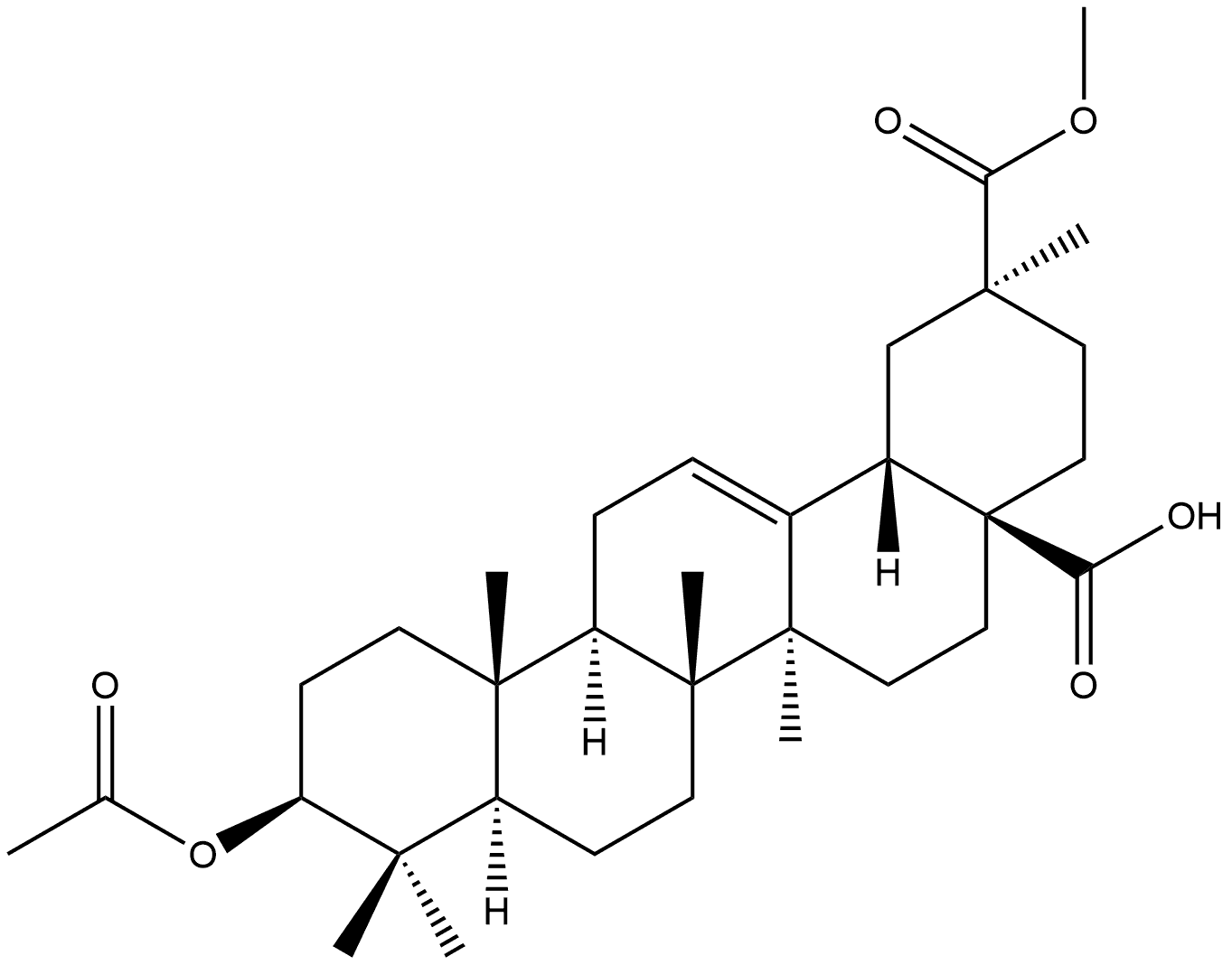 Olean-12-ene-28,29-dioic acid, 3-(acetyloxy)-, 29-methyl ester, (3β,20β)- Struktur