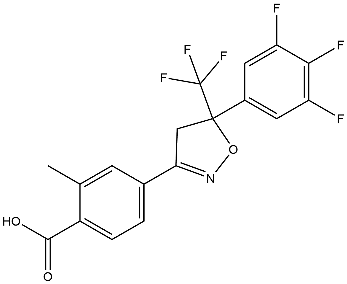 2-methyl-4-(5-(trifluoromethyl)-5-(3,4,5-trifluorophenyl)-4,5-dihydroisoxazol-3-yl)benzoic acid Struktur