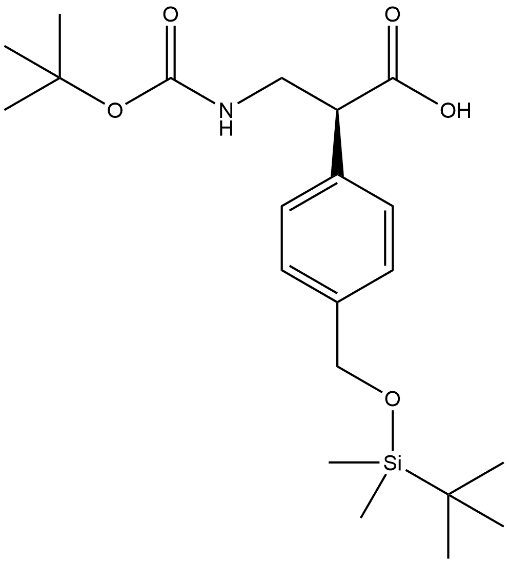 Benzeneacetic acid, α-[[[(1,1-dimethylethoxy)carbonyl]amino]methyl]-4-[[[(1,1-dimethylethyl)dimethylsilyl]oxy]methyl]-, (αS)- Struktur