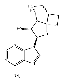 5-Oxaspiro[3.4]octane-7,8-diol, 6-(6-amino-9H-purin-9-yl)-1-(hydroxymethyl)-, (1S,4R,6R,7R,8S)- Struktur