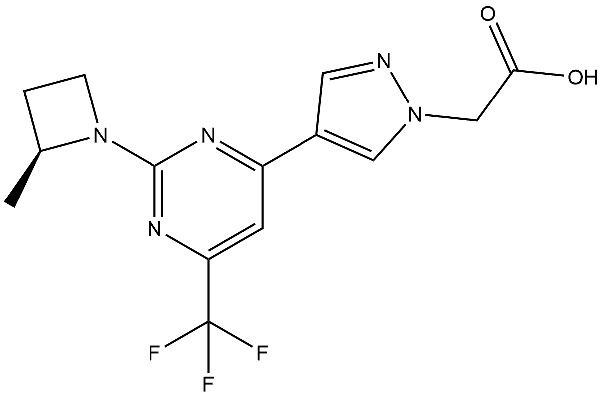 (S)-2-(4-(2-(2-methylazetidin-1-yl)-6-(trifluoromethyl)pyrimidin-4-yl)-1H-pyrazol-1-yl)acetic acid Struktur