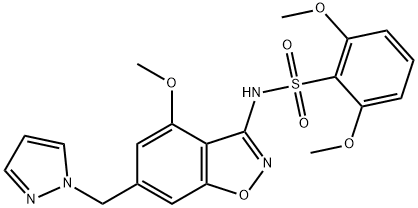 Benzenesulfonamide, 2,6-dimethoxy-N-[4-methoxy-6-(1H-pyrazol-1-ylmethyl)-1,2-benzisoxazol-3-yl]- Struktur