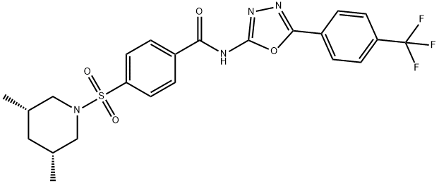 4-[[(3R,5S)-3,5-Dimethyl-1-piperidinyl]sulfonyl]-N-[5-[4-(trifluoromethyl)phenyl]-1,3,4-oxadiazol-2-yl]benzamide Struktur