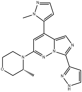 Imidazo[1,5-b]pyridazine, 2-[(3R)-3-methyl-4-morpholinyl]-4-(1-methyl-1H-pyrazol-5-yl)-7-(1H-pyrazol-3-yl)- Struktur