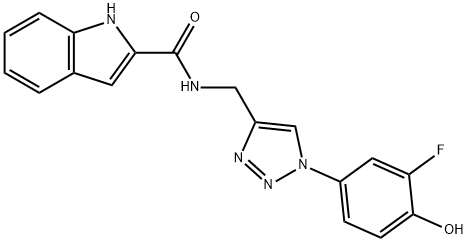 1H-Indole-2-carboxamide, N-[[1-(3-fluoro-4-hydroxyphenyl)-1H-1,2,3-triazol-4-yl]methyl]- Struktur