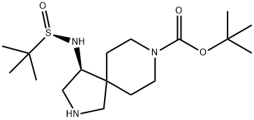 2,8-Diazaspiro[4.5]decane-8-carboxylic acid, 4-[[(R)-(1,1-dimethylethyl)sulfinyl]amino]-, 1,1-dimethylethyl ester, (4S)- Struktur