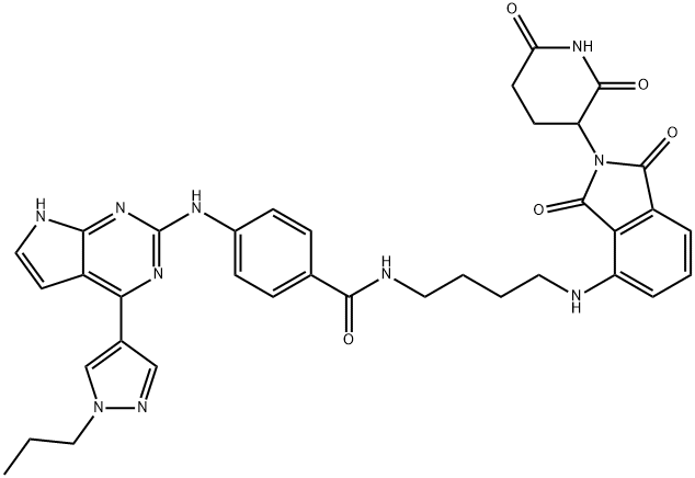 Benzamide, N-[4-[[2-(2,6-dioxo-3-piperidinyl)-2,3-dihydro-1,3-dioxo-1H-isoindol-4-yl]amino]butyl]-4-[[4-(1-propyl-1H-pyrazol-4-yl)-7H-pyrrolo[2,3-d]pyrimidin-2-yl]amino]- Struktur