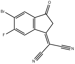 Propanedinitrile, 2-(5-bromo-6-fluoro-2,3-dihydro-3-oxo-1H-inden-1-ylidene)- Struktur