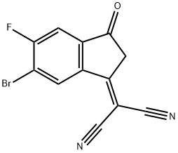 Propanedinitrile, 2-(6-bromo-5-fluoro-2,3-dihydro-3-oxo-1H-inden-1-ylidene)- Struktur