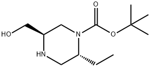 1-Piperazinecarboxylic acid, 2-ethyl-5-(hydroxymethyl)-, 1,1-dimethylethyl ester, (2R,5R)- Struktur