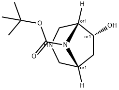 3,8-Diazabicyclo[3.2.1]octane-8-carboxylic acid, 6-hydroxy-, 1,1-dimethylethyl ester, (1R,5R,6R)-rel- Struktur