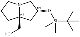 rel-(2R,8S)-2-[tert-butyl(dimethyl)silyl]oxy-1,2,3,5,6,7-hexahydropyrrolizin-8-yl]methanol Struktur